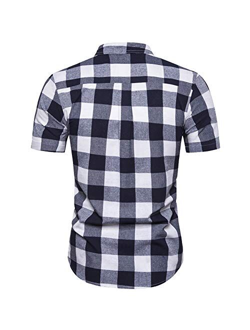 Elegeet Mens Basic Henley/Button Down Shirt Casual Short Sleeve T Shirt Pullovers Tees Vertical Striped Cotton Shirts