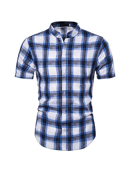 Elegeet Mens Basic Henley/Button Down Shirt Casual Short Sleeve T Shirt Pullovers Tees Vertical Striped Cotton Shirts