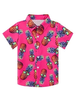 Enlifety Boys Girls Button Down Shirt Print Short Sleeve Tops Size 2-14T