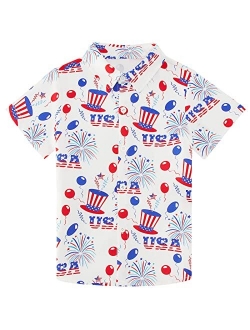 Enlifety Boys Girls Button Down Shirt Print Short Sleeve Tops Size 2-14T