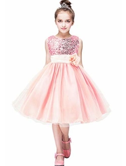 GRASWE Girls Sequin Princess Dress Flower Lace Tutu Tulle Party Evening Dress