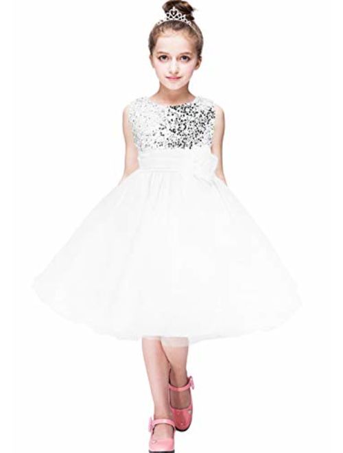 GRASWE Girls Sequin Princess Dress Flower Lace Tutu Tulle Party Evening Dress