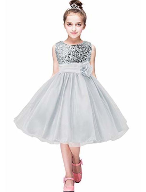 GRASWE Girls Sequin Princess Dress Flower Lace Tutu Tulle Party Evening Dress