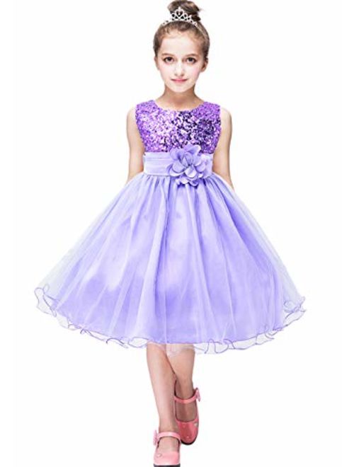 GRASWE Girls Sequin Princess Dress Flower Lace Tutu Tulle Party Evening Dress