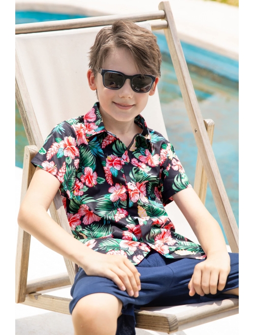 UNICOMIDEA Little & Big Boys 3D Print Hawaiian Shirt Aloha Button Down Dress Shirt for 2-14 Years Old