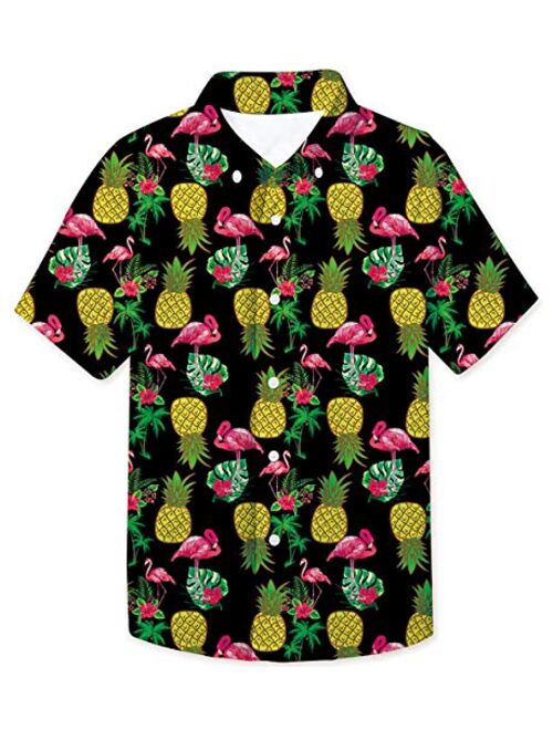 UNICOMIDEA Little & Big Boys 3D Print Hawaiian Shirt Aloha Button Down Dress Shirt for 2-14 Years Old