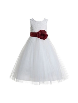 ekidsbridal Floral Lace Heart Cutout White Flower Girl Dresses First Communion Dress Baptism Dresses 172T