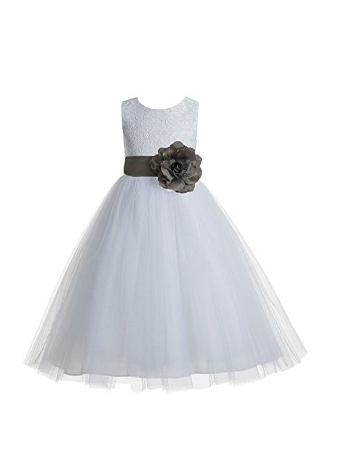 ekidsbridal Floral Lace Heart Cutout White Flower Girl Dresses First Communion Dress Baptism Dresses 172T