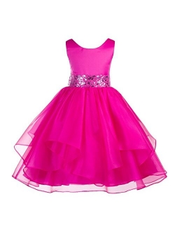 Ekidsbridal Asymmetric Ruffled Organza Sequin Flower Girl Dress Toddler Girl Dresses 012S