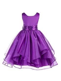 Ekidsbridal Asymmetric Ruffled Organza Sequin Flower Girl Dress Toddler Girl Dresses 012S