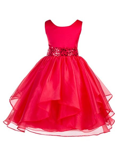 Ekidsbridal Asymmetric Ruffled Organza Sequin Flower Girl Dress Toddler Girl Dresses 012S