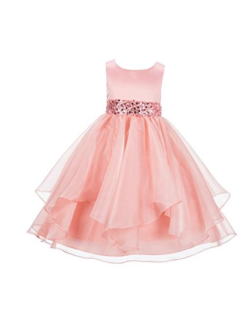 Ekidsbridal Asymmetric Ruffled Organza Sequin Flower Girl Dress Toddler Girl Dresses 012S