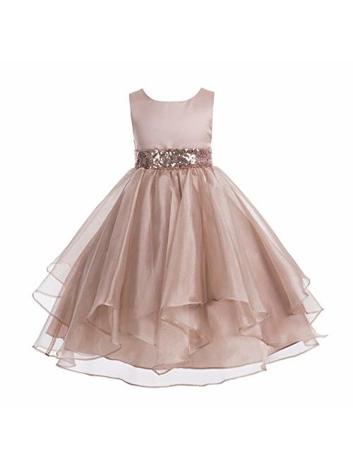 Ekidsbridal Asymmetric Ruffled Organza Sequin Flower Girl Dress Toddler Girl Dresses 012S