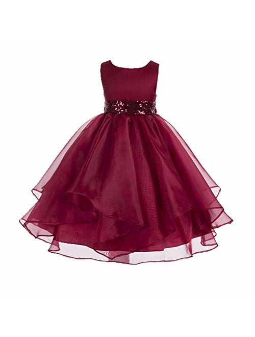 Ekidsbridal Asymmetric Ruffled Organza Sequin Flower Girl Dress Toddler Girl Dresses 012S