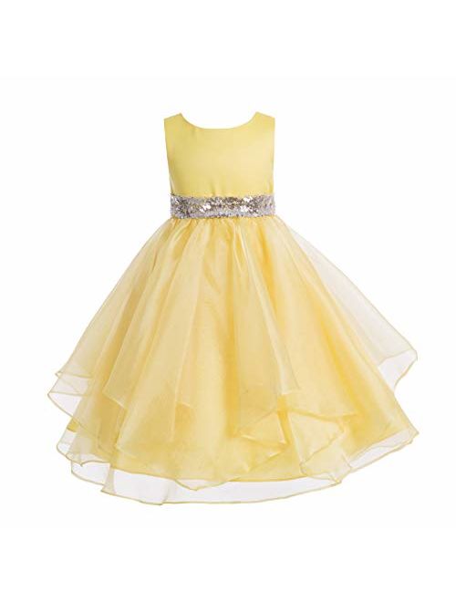 Ekidsbridal Asymmetric Ruffled Organza Sequin Flower Girl Dress Toddler Girl Dresses 012S