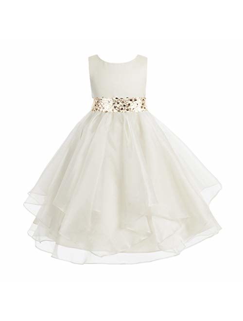 Ekidsbridal Asymmetric Ruffled Organza Sequin Flower Girl Dress Toddler Girl Dresses 012S