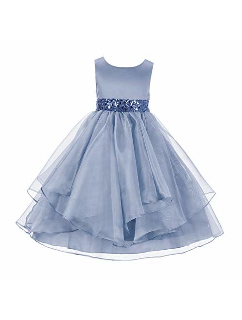 Ekidsbridal Asymmetric Ruffled Organza Sequin Flower Girl Dress Toddler Girl Dresses 012S