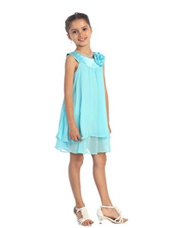 Satin Bib Neckline & Chiffon A-line Big Girls Flower Girl Dress