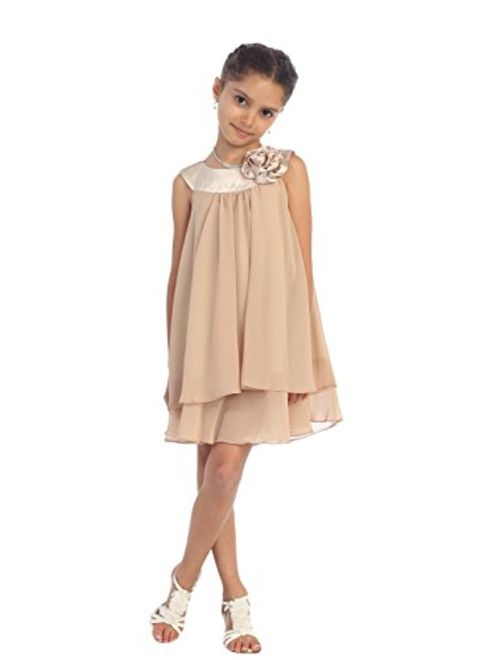 Satin Bib Neckline & Chiffon A-line Big Girls Flower Girl Dress