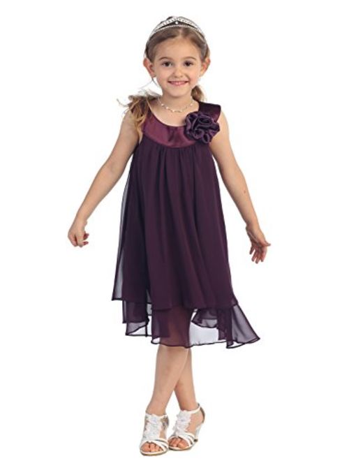 Satin Bib Neckline & Chiffon A-line Big Girls Flower Girl Dress