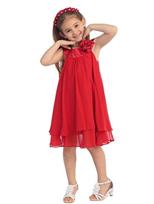 Satin Bib Neckline & Chiffon A-line Big Girls Flower Girl Dress