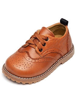 UBELLA Toddler Boys Girls Breathable Hollow Leather Lace Up Flats Oxfords Dress Shoes