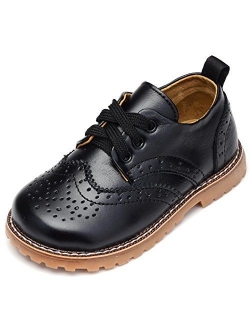 UBELLA Toddler Boys Girls Breathable Hollow Leather Lace Up Flats Oxfords Dress Shoes