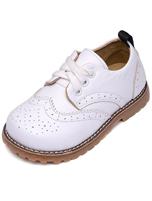 UBELLA Toddler Boys Girls Breathable Hollow Leather Lace Up Flats Oxfords Dress Shoes