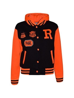 Kids Girls Boys R Fashion NYC Fox Baseball Hooded Jacket Varsity Hoodie 2-13 Yrs