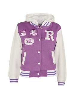 Kids Girls Boys R Fashion NYC Fox Baseball Hooded Jacket Varsity Hoodie 2-13 Yrs