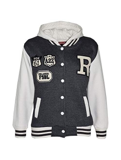 Kids Girls Boys R Fashion NYC Fox Baseball Hooded Jacket Varsity Hoodie 2-13 Yrs