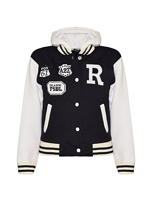 Kids Girls Boys R Fashion NYC Fox Baseball Hooded Jacket Varsity Hoodie 2-13 Yrs