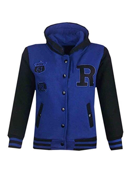 Kids Girls Boys R Fashion NYC Fox Baseball Hooded Jacket Varsity Hoodie 2-13 Yrs