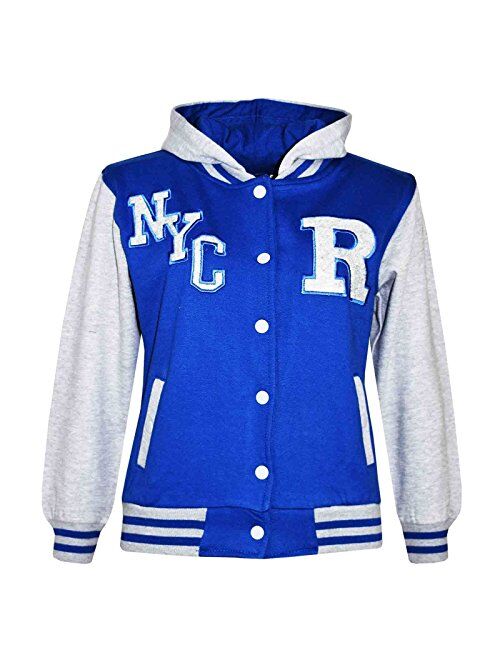 Kids Girls Boys R Fashion NYC Fox Baseball Hooded Jacket Varsity Hoodie 2-13 Yrs