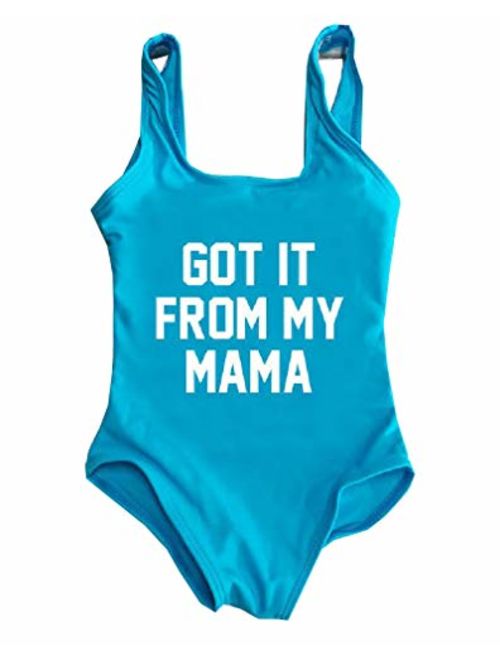 HK One Piece Swimsuit Kids Print Got It from My Mama Baby Swimwear Cute Mayo Girls Beachwear