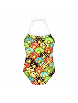 FUIBENG Sweet Doughnut Pattern Girl One Piece Swimsuit Bathing Suit Kid Bikini