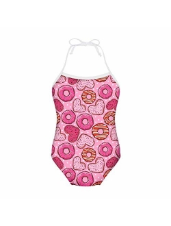 FUIBENG Sweet Doughnut Pattern Girl One Piece Swimsuit Bathing Suit Kid Bikini