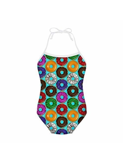 FUIBENG Sweet Doughnut Pattern Girl One Piece Swimsuit Bathing Suit Kid Bikini