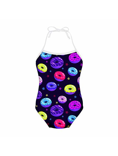 FUIBENG Sweet Doughnut Pattern Girl One Piece Swimsuit Bathing Suit Kid Bikini