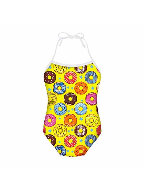 FUIBENG Sweet Doughnut Pattern Girl One Piece Swimsuit Bathing Suit Kid Bikini