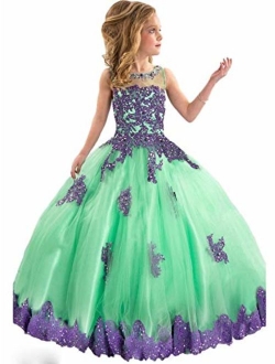 FatefulBridal Girls' Ball Gown Appliques Beads O-Neck Pageant Dresses