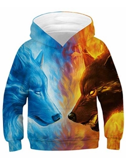 ENLACHIC Kids Wolf Hoodie Boys Teens Girls 3D Animal Galaxy Print Sweatshirt Pullover