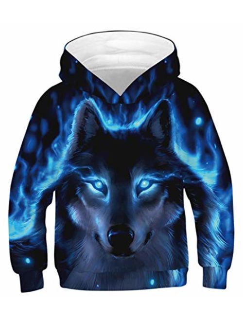 ENLACHIC Kids Wolf Hoodie Boys Teens Girls 3D Animal Galaxy Print Sweatshirt Pullover