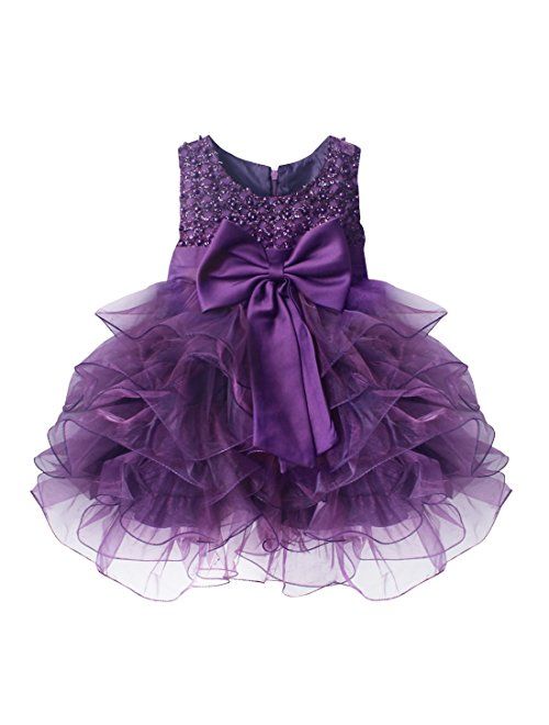 iEFiEL Baby Princess Bowknot Communion Baptism Easter Wedding Pageant Party Flower Girl Dress