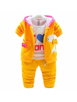 Yao 6M-4Y 3pcs Baby Girl Casual Hoodie Jacket Cotton T-Shirt Pants Sweater