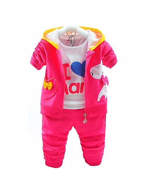 Yao 6M-4Y 3pcs Baby Girl Casual Hoodie Jacket Cotton T-Shirt Pants Sweater