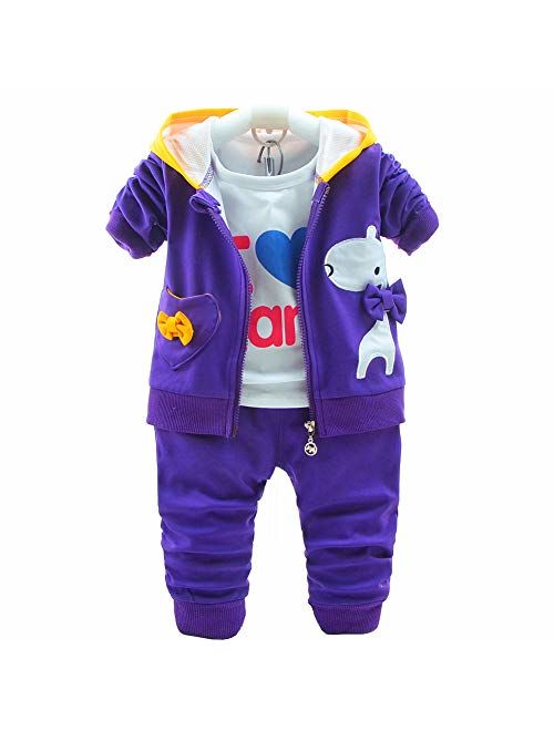 Yao 6M-4Y 3pcs Baby Girl Casual Hoodie Jacket Cotton T-Shirt Pants Sweater