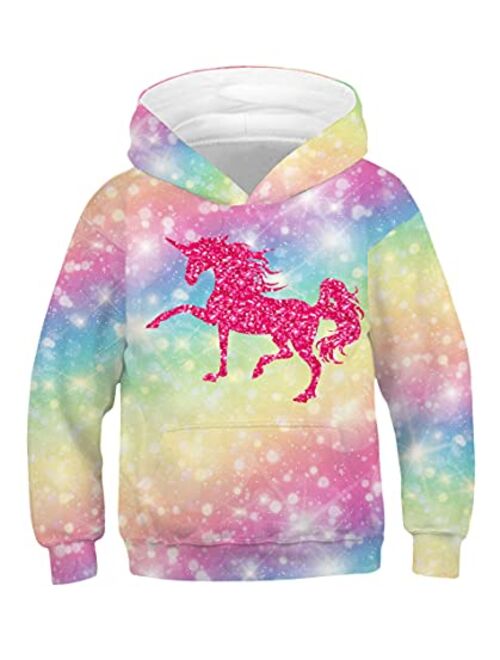 Ainuno Girls Hoodies,Unicorn Hoodie for Girls Kids Pullover Sweatshirts Cute Clothes