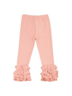 Little Girls Ankle Length Double Icing Ruffle Leggings Pants Footless Tights Elastic Waist Trousers Slacks Activewear