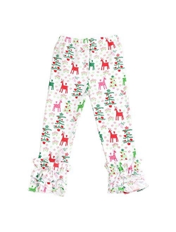 Little Girls Ankle Length Double Icing Ruffle Leggings Pants Footless Tights Elastic Waist Trousers Slacks Activewear